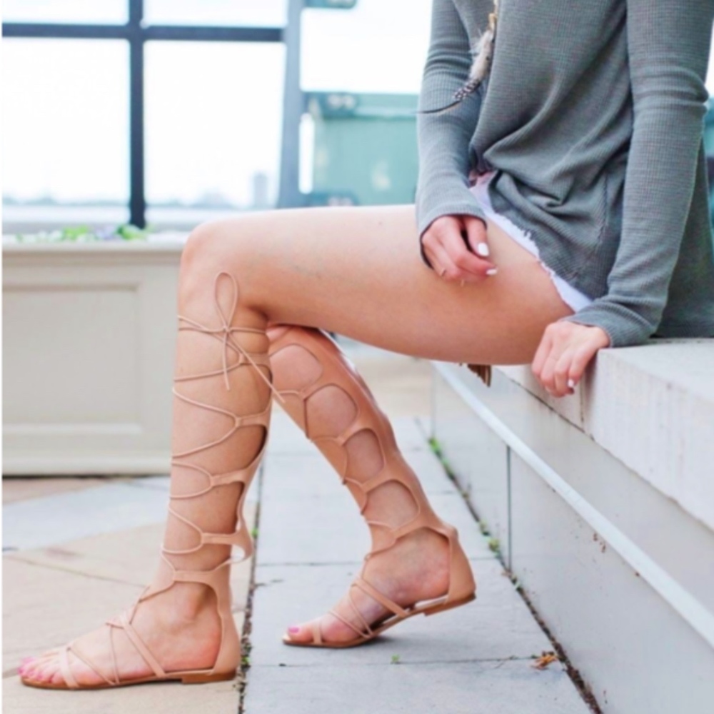 ZARA- Leather Gladiator Sandals- Nude/ Tan- Size 8